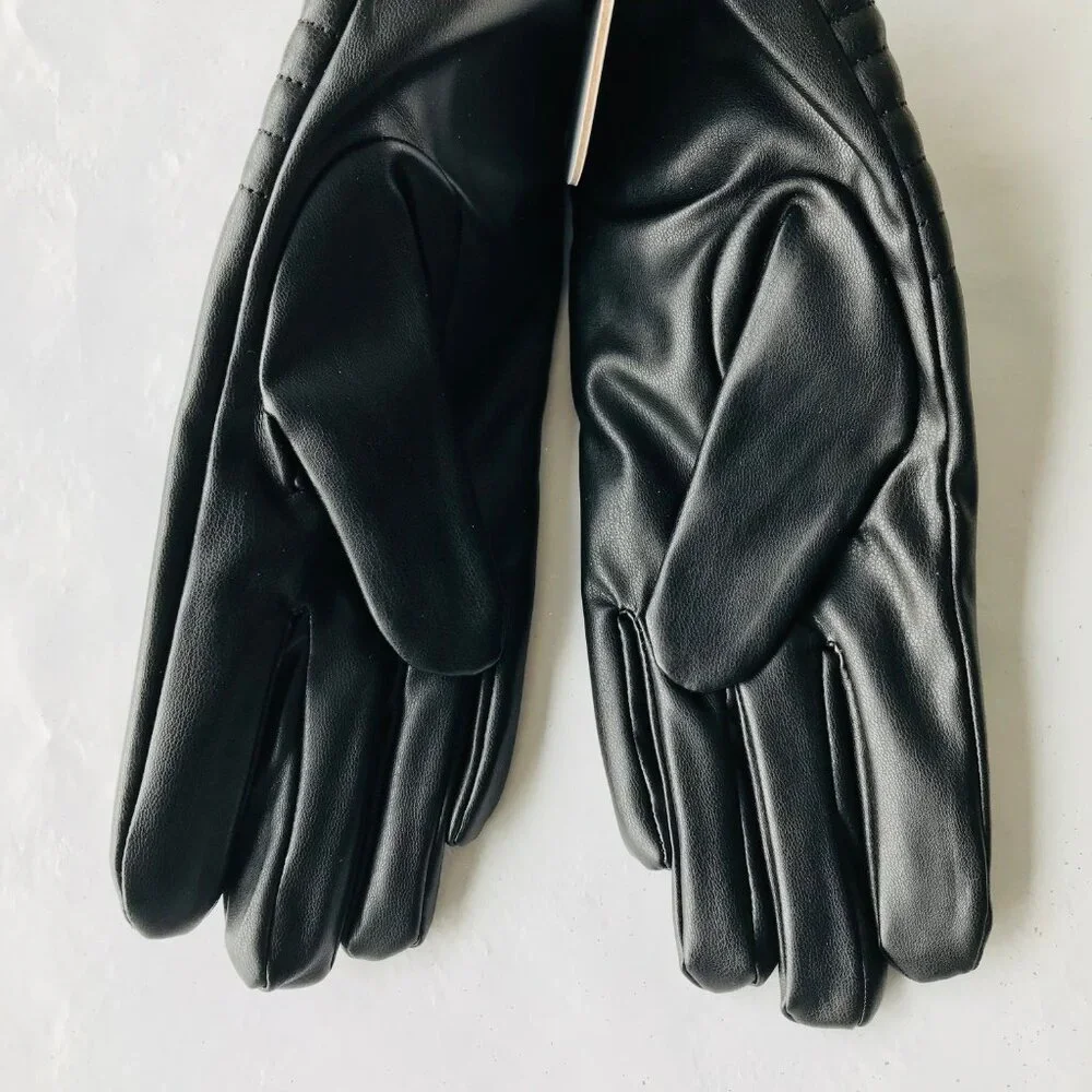 Elle  Women’s Gloves With Lining Black  Patterned Faux Leather